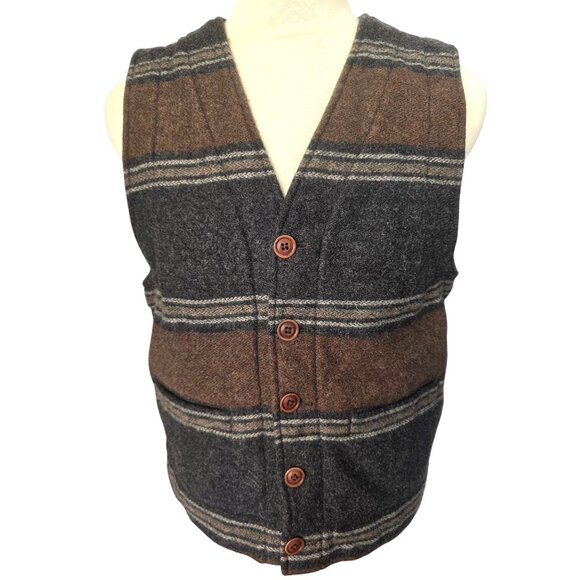 Vintage Banana Republic Wool Blend Vest Men Sz S Brown Gray Stripe Hong Kong - Picture 3 of 13